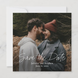 Moderne eenvoudige huwelijksfoto met script save the date
