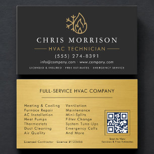 Moderne Eenvoudige HVAC QR Code Zwart Goud Visitekaartje
