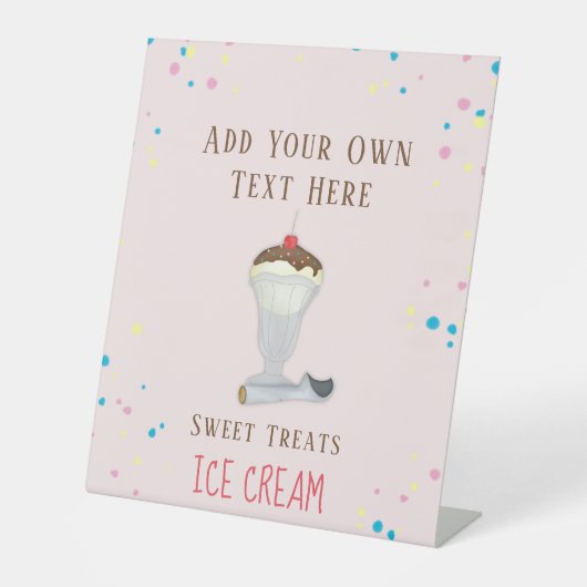 Moderne, eenvoudige Ice Cream Restaurant Roze Reclamebord Met Voetstuk (Voorkant)