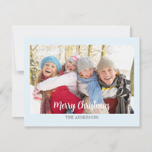 Moderne Eenvoudige Ijsblauwe Foto Kerstkaart Plat