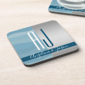 Moderne eenvoudige Initialen voor een blauwe en zi Bier Onderzetter (Linkerzijde)