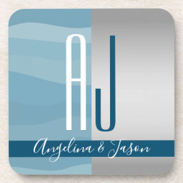 Moderne eenvoudige Initialen voor een blauwe en zi Bier Onderzetter