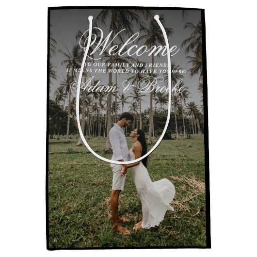 Moderne eenvoudige kalligrafie bruiloft welkom medium cadeauzakje (Voorkant)