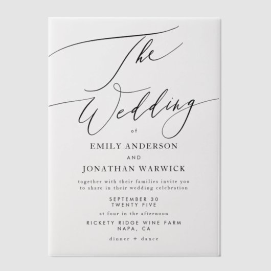 Moderne Eenvoudige Kalligrafie Huwelijk Zwart Vellum Uitnodigingen (Voorkant)