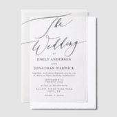 Moderne Eenvoudige Kalligrafie Huwelijk Zwart Vellum Uitnodigingen (Offset)