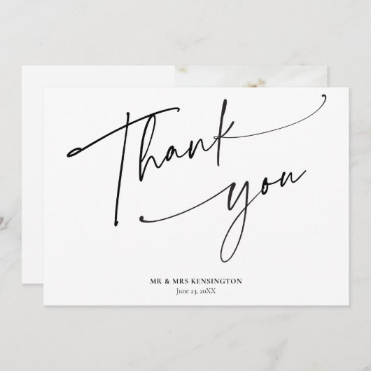 Moderne Eenvoudige Kalligrafie Script Fotobruiloft Bedankkaart (Voorkant / Achterkant)