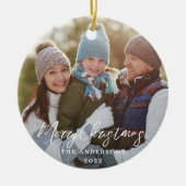 Moderne Eenvoudige Kerst Foto Keramisch Ornament (Voorkant)