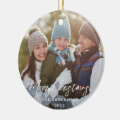 Moderne Eenvoudige Kerst Foto Keramisch Ornament (Links)
