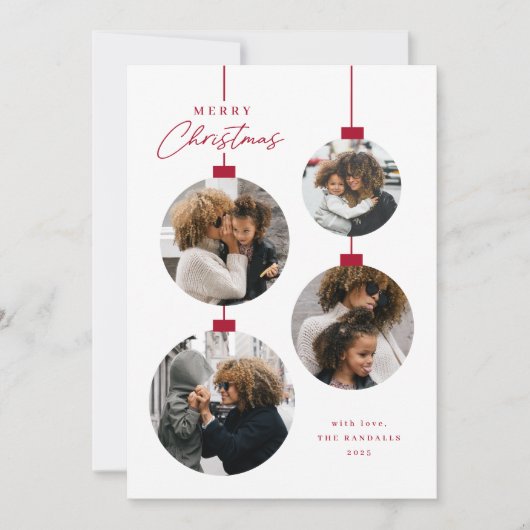 Moderne Eenvoudige Kerst Ornament 4 Foto Feestdagenkaart (Voorkant)