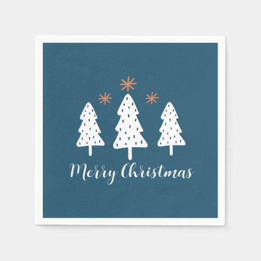 Moderne eenvoudige kerstbomen en sterren blauw servet (Voorkant)