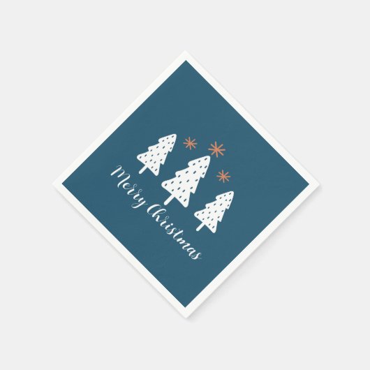 Moderne eenvoudige kerstbomen en sterren blauw servet (Hoek)