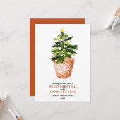 Moderne eenvoudige kerstboom waterverf groeten kaart (Voorkant / Achterkant in situ)