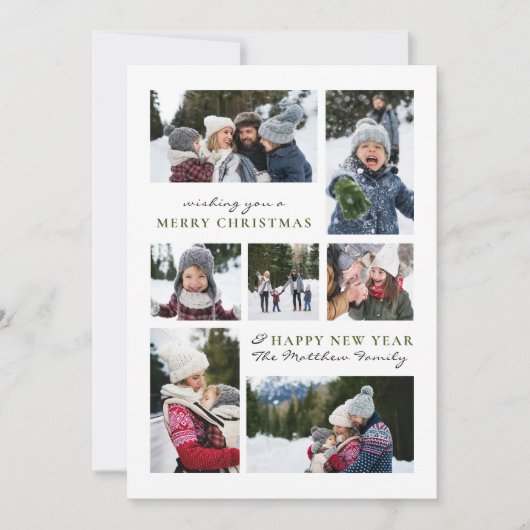 Moderne Eenvoudige Kerstfamilie Zeven Fotocollage Feestdagenkaart (Voorkant)