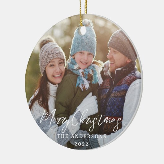 Moderne Eenvoudige kerstfoto Keramisch Ornament (Links)