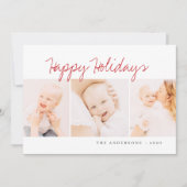 Moderne eenvoudige kerstgroet met drie foto's feestdagenkaart (Voorkant)