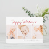 Moderne eenvoudige kerstgroet met drie foto's feestdagenkaart (Staand voorkant)