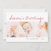 Moderne eenvoudige kerstgroet met drie foto's feestdagenkaart (Voorkant)