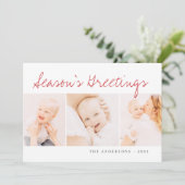 Moderne eenvoudige kerstgroet met drie foto's feestdagenkaart (Staand voorkant)