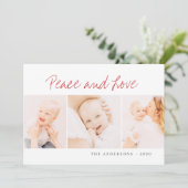 Moderne eenvoudige kerstgroet met drie foto's feestdagenkaart (Staand voorkant)