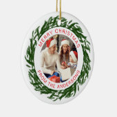 Moderne Eenvoudige Kerstkrans Familiefoto Keramisch Ornament (Rechts)