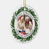 Moderne Eenvoudige Kerstkrans Familiefoto Keramisch Ornament (Rechts)
