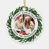 Moderne Eenvoudige Kerstkrans Familiefoto Keramisch Ornament (Voorkant)