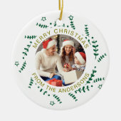 Moderne Eenvoudige Kerstkrans Familiefoto Keramisch Ornament (Voorkant)