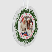 Moderne Eenvoudige Kerstkrans Familiefoto Ornament (voorkant)