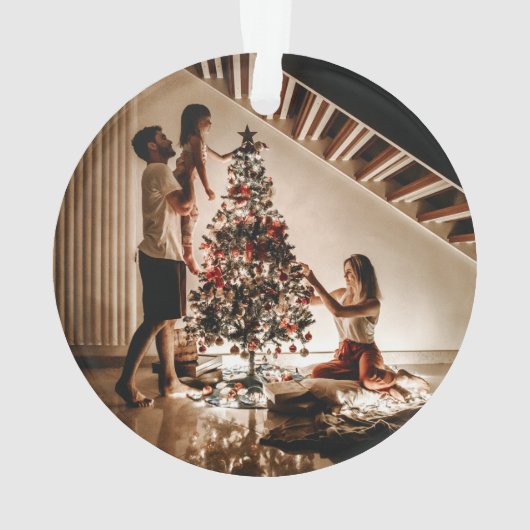 Moderne Eenvoudige Kerstkrans Familiefoto Ornament (achterkant)