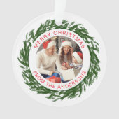 Moderne Eenvoudige Kerstkrans Familiefoto Ornament (voorkant)