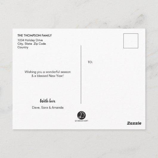 Moderne, eenvoudige kerstritsvriendelijk script vo briefkaart (Achterkant)