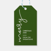 Moderne Eenvoudige kerstscript groen Cadeaulabel (Voorkant)