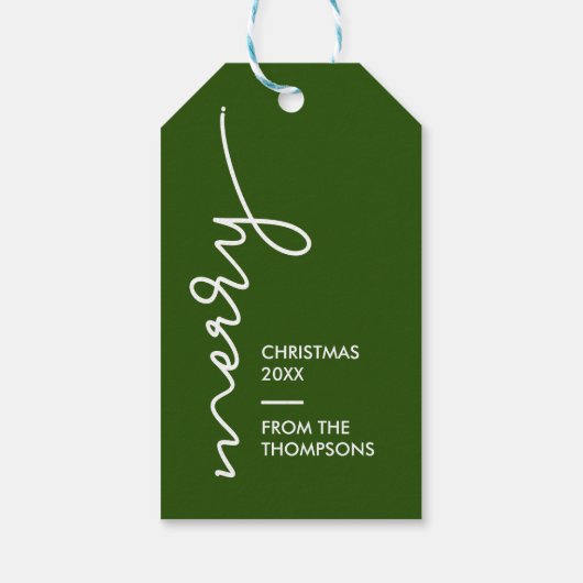 Moderne Eenvoudige kerstscript groen Cadeaulabel (Achterkant)