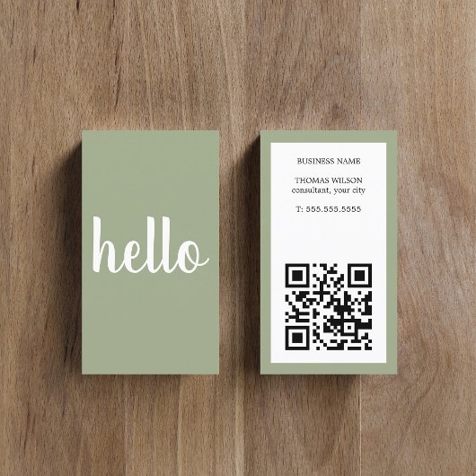 Moderne Eenvoudige Khaki Witte QR Code Consultant Visitekaartje