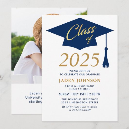 Moderne Eenvoudige Klasse van 2025 Foto Graduation Kaart (Voorkant / Achterkant)