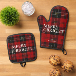 Moderne Eenvoudige Klassieke Schrift Plaid Kerstmi Ovenwant & Pannenlap Set