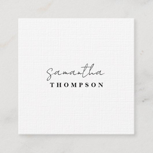 Moderne Eenvoudige Klassieke Wit Vierkante Visitekaartje (Voorkant)