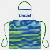 Moderne Eenvoudige Koele Strepen Blauwe Naam Sjabl Schort (Voorkant)