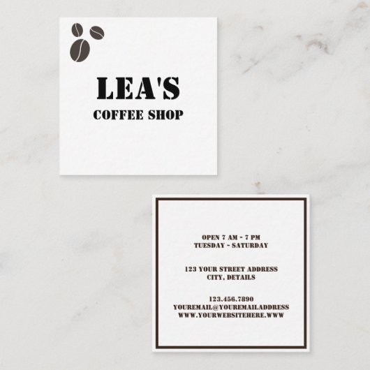 Moderne Eenvoudige Koffiewinkel Bruine Koffiebonen Vierkante Visitekaartje (Voorkant / Achterkant)