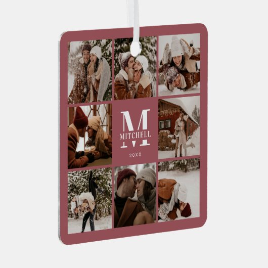 Moderne Eenvoudige Koppel Fotocollage | met monogr Metalen Ornament (Voorkant Rechts)