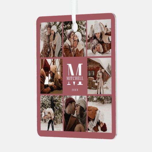 Moderne Eenvoudige Koppel Fotocollage | met monogr Metalen Ornament (Voorkant links)