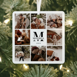 Moderne Eenvoudige Koppel Fotocollage | Monogram c Metalen Ornament