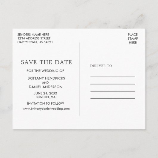 Moderne eenvoudige koppeling met de datum opslaan briefkaart (Achterkant)