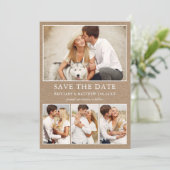 Moderne, eenvoudige Kraft 4-foto's Save The Date (Staand voorkant)