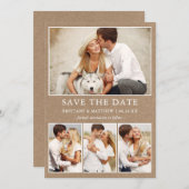 Moderne, eenvoudige Kraft 4-foto's Save The Date (Voorkant / Achterkant)