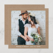 Moderne, eenvoudige Kraft Weddenfoto Bedankkaart (Voorkant / Achterkant)