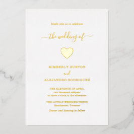 Moderne Eenvoudige Kute Heart Elegant Gold Wedding Folie Uitnodiging