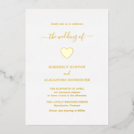 Moderne Eenvoudige Kute Heart Elegant Gold Wedding Folie Uitnodiging
