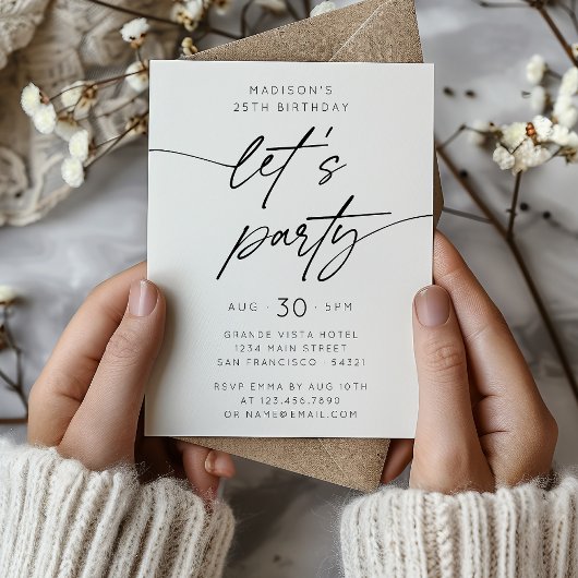 Moderne eenvoudige Let's Party Script verjaardag Kaart