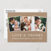 Moderne Eenvoudige Liefde Dank Trouw 3 Foto Kraft Briefkaart (Voorkant / Achterkant)